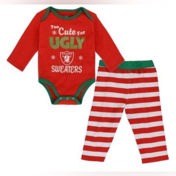 NEW - NFL Girls Infant Red Las Vegas Raiders Cute LS Bodysuit & Pants Set 24M - Picture 1 of 5